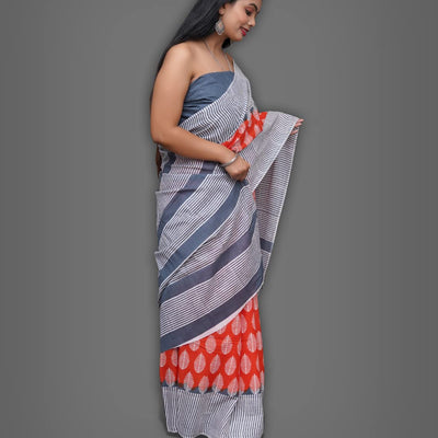 ANMOL FABRICS Women's Cotton Malmal Saree | Women Stylish Sadis | Printed Runing Blouse Piece | Sari Length 5.5 meter | Blouse Piece 1 m | Unstitched Blouse Material Free_Size_SAREE-MULTI_71