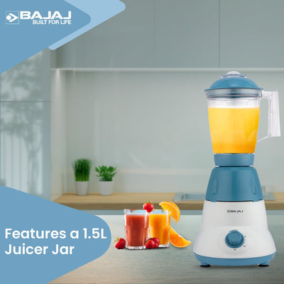 Bajaj Rex Dlx Mixer Grinder 750 Watts Mixie For Kitchen With Nutri-Pro Feature|4 Stainless Steel Mixer Jars|Multifunctional Blade Dry & Wet Grinding Overload Protector|1-Yr Warranty|White/Blue