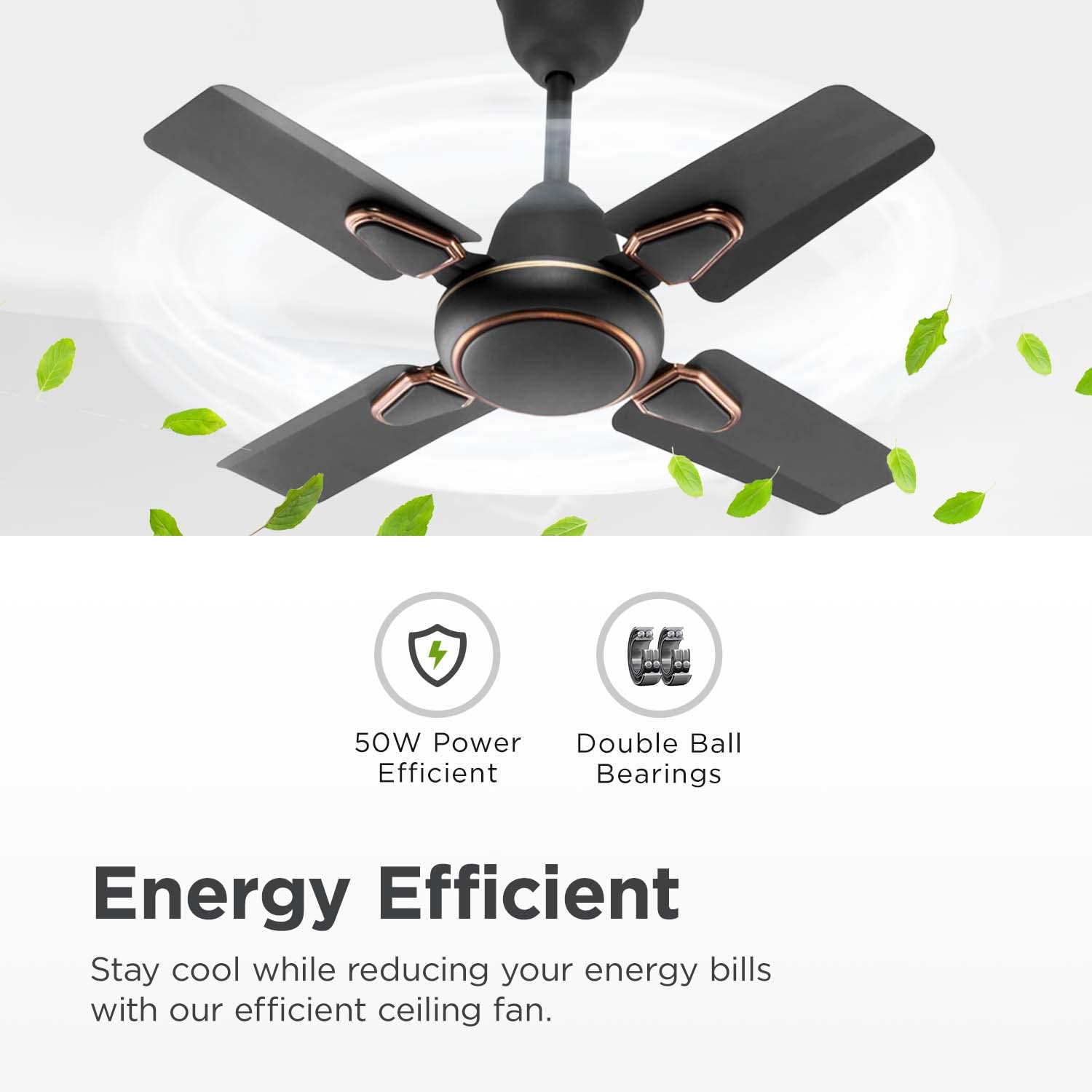 Candes Brio Turbo 600 mm /24 inch Small Ceiling Fans for Home | High Speed, Energy Saver, Noiseless | Small Ceiling Fan for Home, Kitchen Fan, Balcony & Small Room | 2 Yr Warranty | Smoke Brown