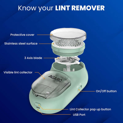 AGARO LR2007 Lint Remover, Fabric Brush, Rechargeable, for Woolen Sweaters, Clothes, Shirts, Jackets, Burr Remover, Pill Remover from Carpets, Curtains.