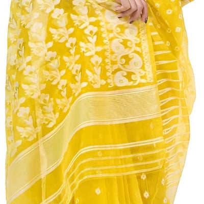AS Aishwarya Sarees Cotton Silk Women's Bengal Special Soft Dhakai Jamdani Saree For Women With Blouse Piece (Yellow)