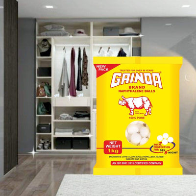 GAINDA Naphthalene Balls White Kapoor Goli Stain-Free Anti-Insect, Repellant Mothballs Sanitary Cubes for Commercial Use Cloth Wardrobe, Almirah, Bookshelves, & Drawers - 1kg