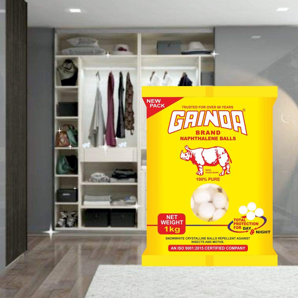 GAINDA Naphthalene Balls White Kapoor Goli Stain-Free Anti-Insect, Repellant Mothballs Sanitary Cubes for Commercial Use Cloth Wardrobe, Almirah, Bookshelves, & Drawers - 1kg