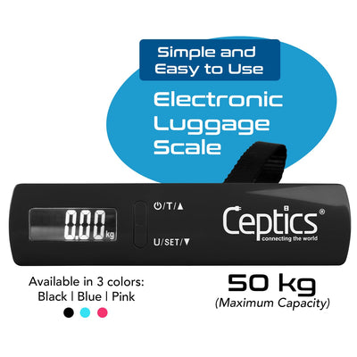 Ceptics weight machine for luggage weighing scale, luggage weighing scale capable capacity up to 50 Kg, weighing machine for luggage with LCD display luggage scale for bags, home, shop - BLACK