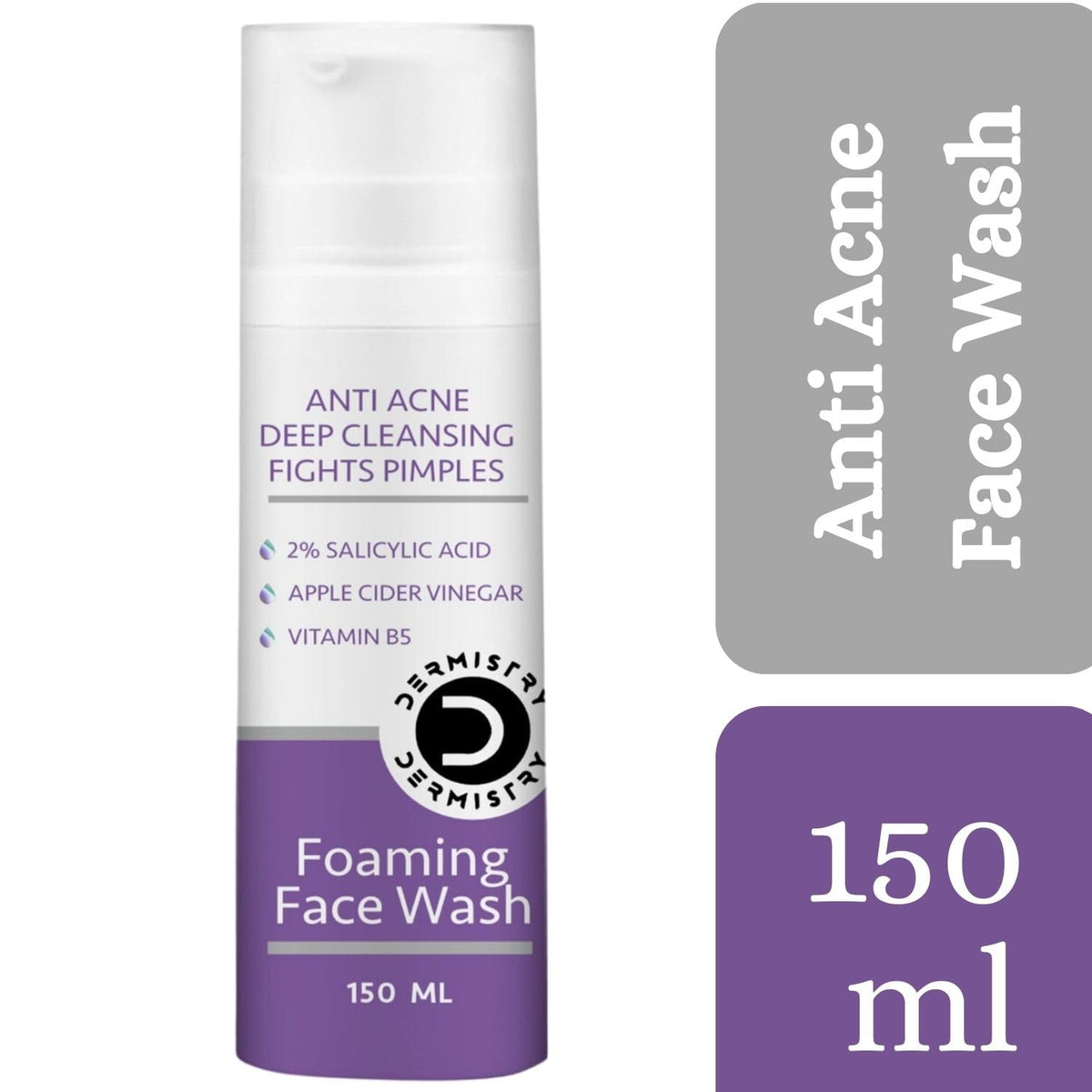 Dermistry 2% Salicylic Acid Niacinamide Anti Acne Deep Cleanser Oil Free Foaming Face Wash, Apple Cider, Zinc, Pimples & Excess Oil Removal for Oily Acne Pimple Prone Skin - Men Women