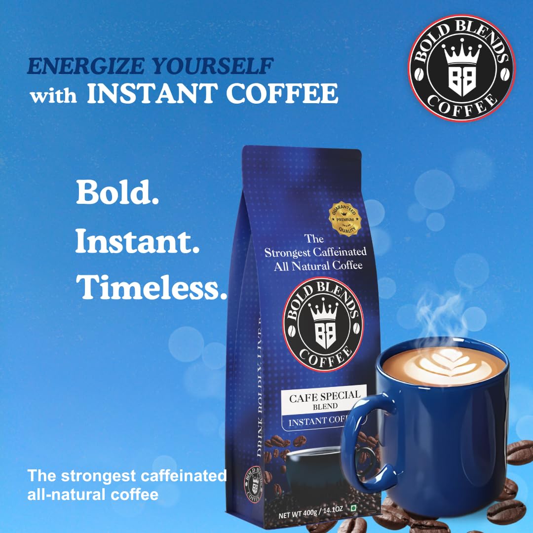 Bold Blends Cafe Special Blend 400g Instant Coffee Powder | Strongest Caffeinated | (200g*2) Bag | Medium Roast | Premium Blend of Arabica & Robusta to Energize Yourself
