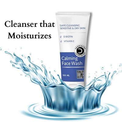 Dermistry Sensitive & Dry Skin Creamy Mild Safe Moisturizing Face Wash Cleanser For Winter & All Seasons, Sulphate Paraben Free, D Biotin Vitamin E, Suits Combination & All Skin Types - Men Women