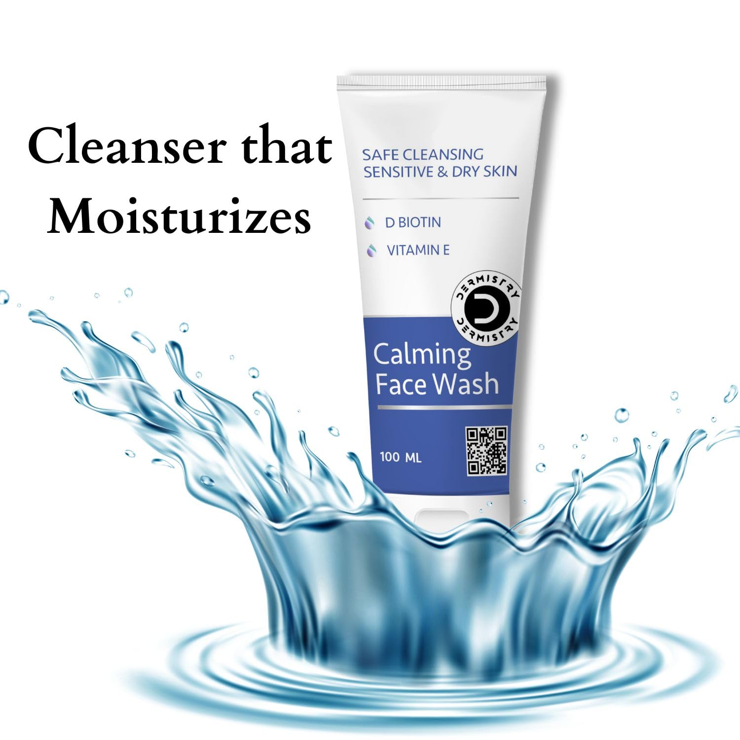 Dermistry Sensitive & Dry Skin Creamy Mild Safe Moisturizing Face Wash Cleanser For Winter & All Seasons, Sulphate Paraben Free, D Biotin Vitamin E, Suits Combination & All Skin Types - Men Women