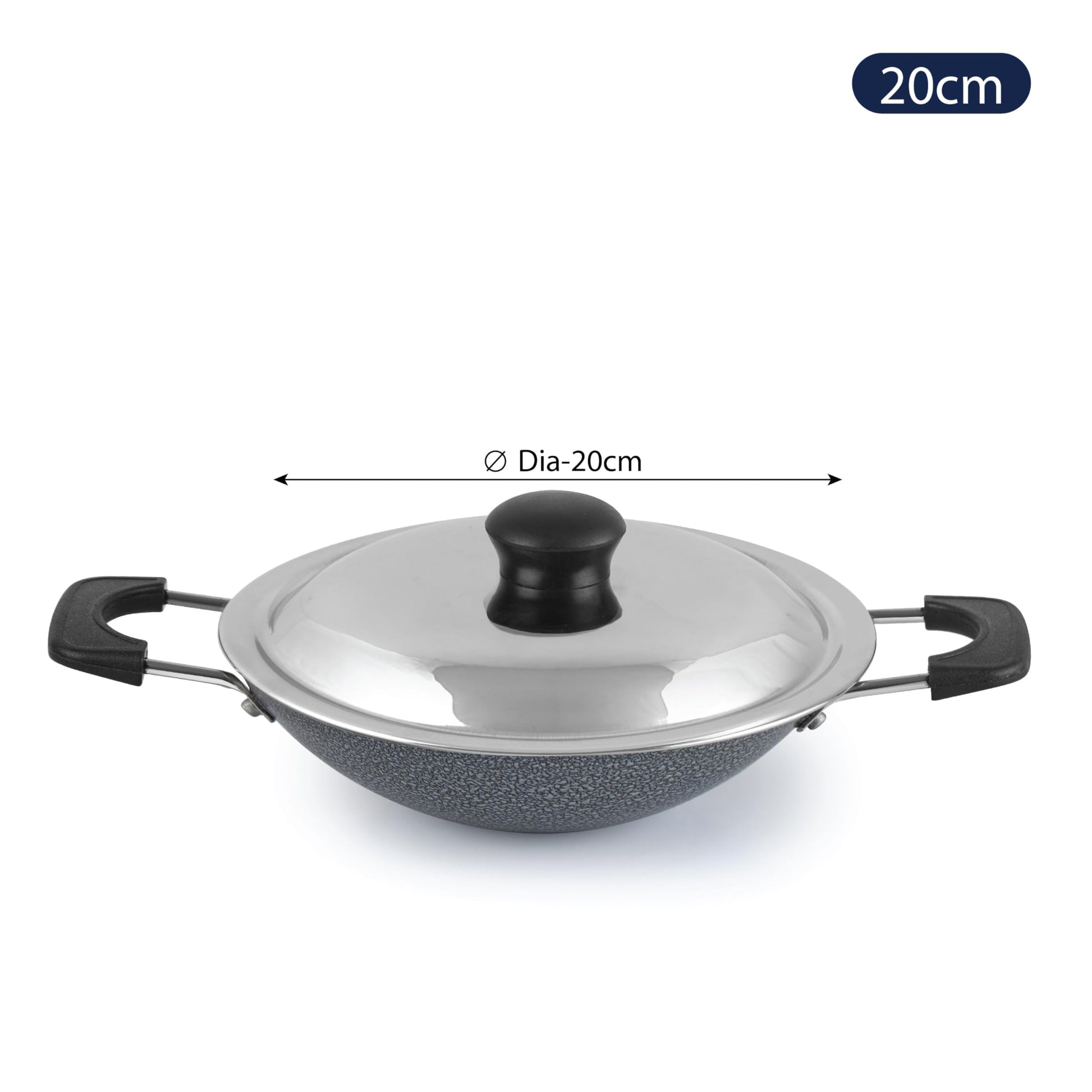 CELLO Black Platina Non-Stick Deep Appachatty with Lid 20 cm | Scratch Resistant | Gas Stovetop Compatible | Comfortable Grip | Black
