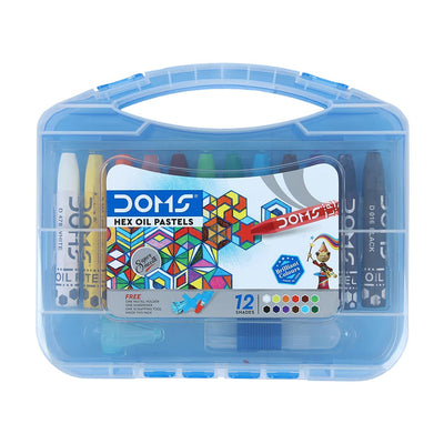 Doms Non-Toxic Hexagonal Jumbo Oil Pastel Set In Plastic Carry Case -12 Assorted Shades