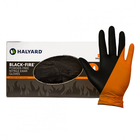 Black-Fire Nitrile Gloves, Black and Orange with Breach Detection, Fentanyl Resistance, Powder Free