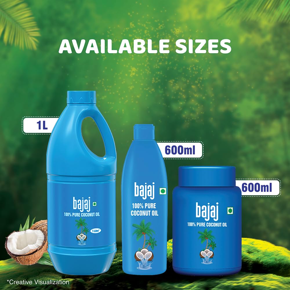 Bajaj 100% Pure Coconut Oil 600ml Wide Mouth Jar