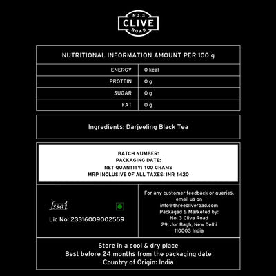 Clive Road Darjeeling - 50+ Cups, Premium Tea Tin, Champagne of Teas, Muscatel & Fruity Flavour, Garden Fresh, Iced/Hot Black Tea, Second Flush Quality, 100 g