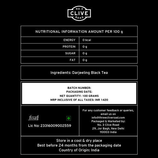 Clive Road Darjeeling - 50+ Cups, Premium Tea Tin, Champagne of Teas, Muscatel & Fruity Flavour, Garden Fresh, Iced/Hot Black Tea, Second Flush Quality, 100 g