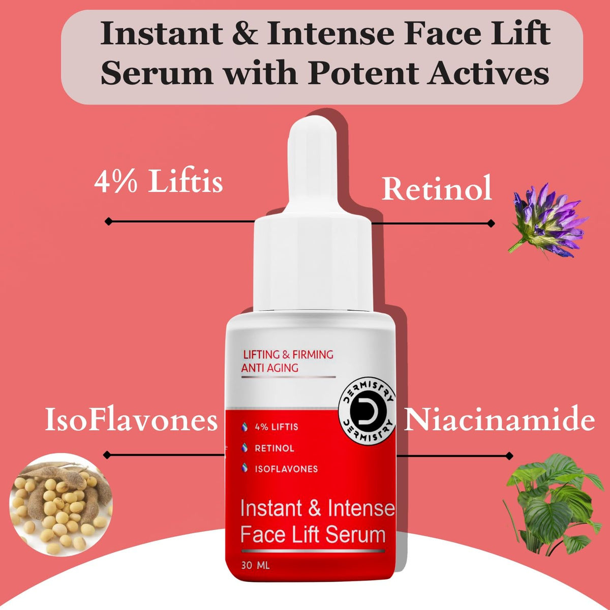 Dermistry Anti Aging Instant Skin Lifting Firming Tightening 4% Liftis Retinol Face Serum For Collagen Boost Ageing Wrinkles Fine lines Repair - 30ml
