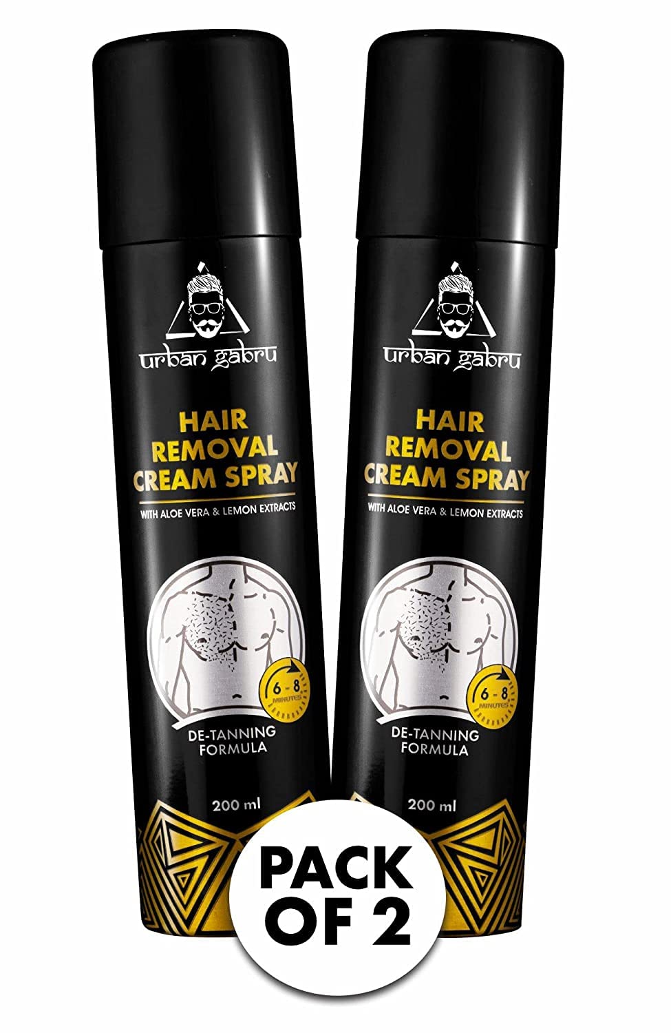 2x Urbangabru Hair Removal cream Spray - Pack of 2 - 200 ML, Aloe Vera