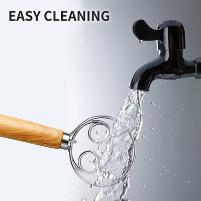 (More Efficient) TeeVea Danish Dough Whisk Stainless Steel Dutch Style Bread Dough Hand Mixer Blender Wooden Handle Kitchen Baking Tools Artisian Blender