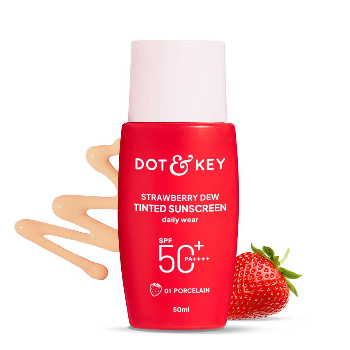 Dot & Key Strawberry Dew Tinted Sunscreen SPF 50+ Pa++++ - 01 Porcelain In- Vivo Tested | Protection Against UVA & UVB | Broad Spectrum, Water & Sweat resistant | For All Skin Types | 50ml