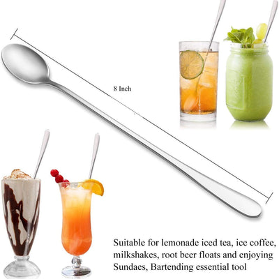 Appeasy Set of 4 Pcs Long Handle Spoons, Food Grade Stainless Steel, Long Handle Spoon for Ice Cream, iced Coffee, iced Tea, Milkshake, Tea and Other Desserts - Size - 20 cm