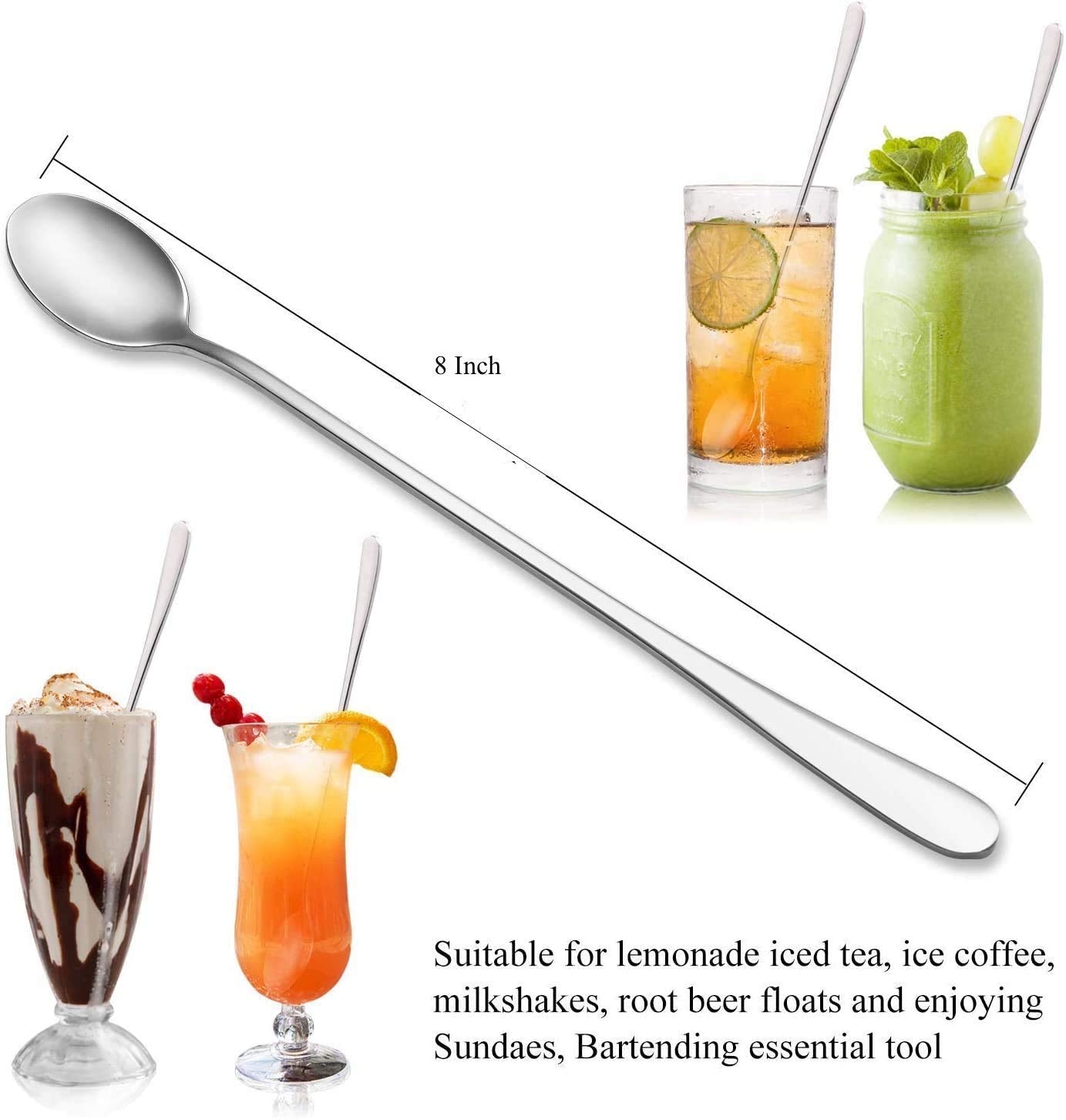 Appeasy Set of 4 Pcs Long Handle Spoons, Food Grade Stainless Steel, Long Handle Spoon for Ice Cream, iced Coffee, iced Tea, Milkshake, Tea and Other Desserts - Size - 20 cm