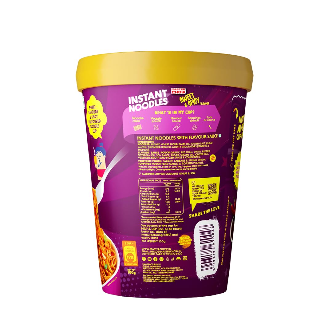 25x Masterchow Sweet & Spicy Instant Cup Noodles - 100g - Pack of 25