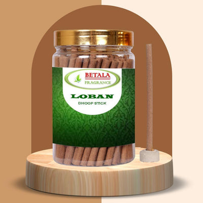 Betala Fragrance Loban Flavour Dhoop Sticks for Pooja, Pack of 200 Gm Dhup Batti with Holder, Agarbatti, Incense Stick, Sandal, Cones, Cup, Sambrani (200 Gm, LOBAN)