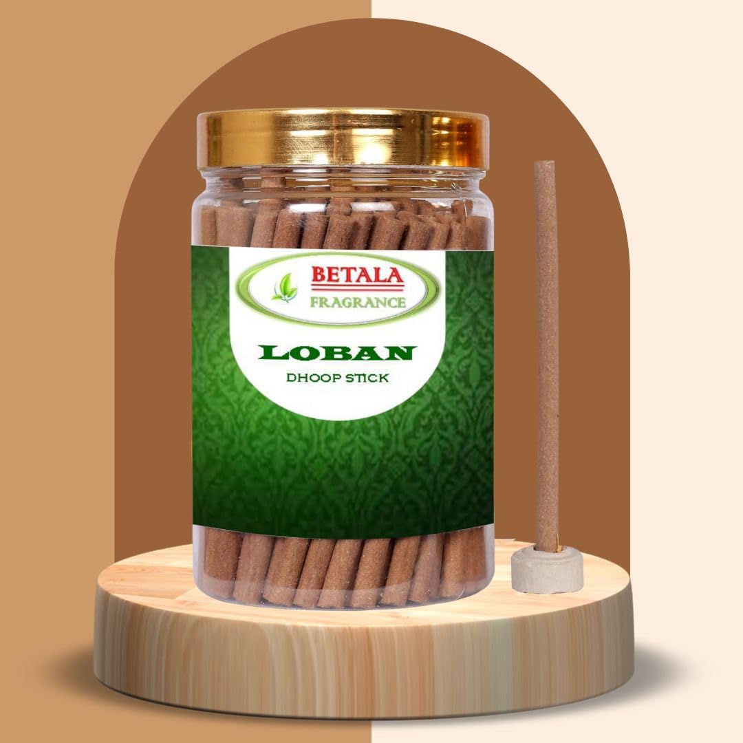 Betala Fragrance Loban Flavour Dhoop Sticks for Pooja, Pack of 200 Gm Dhup Batti with Holder, Agarbatti, Incense Stick, Sandal, Cones, Cup, Sambrani (200 Gm, LOBAN)