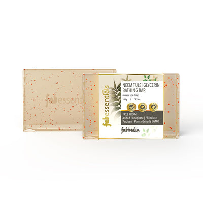 8x Fabessentials Neem Tulsi Glycerin Bathing Bar | with Walnut Granules | for Cleansing, Nourishing and Rejuvenating Skin | Vegan & Toxin Free - 100 gm Pack of 8