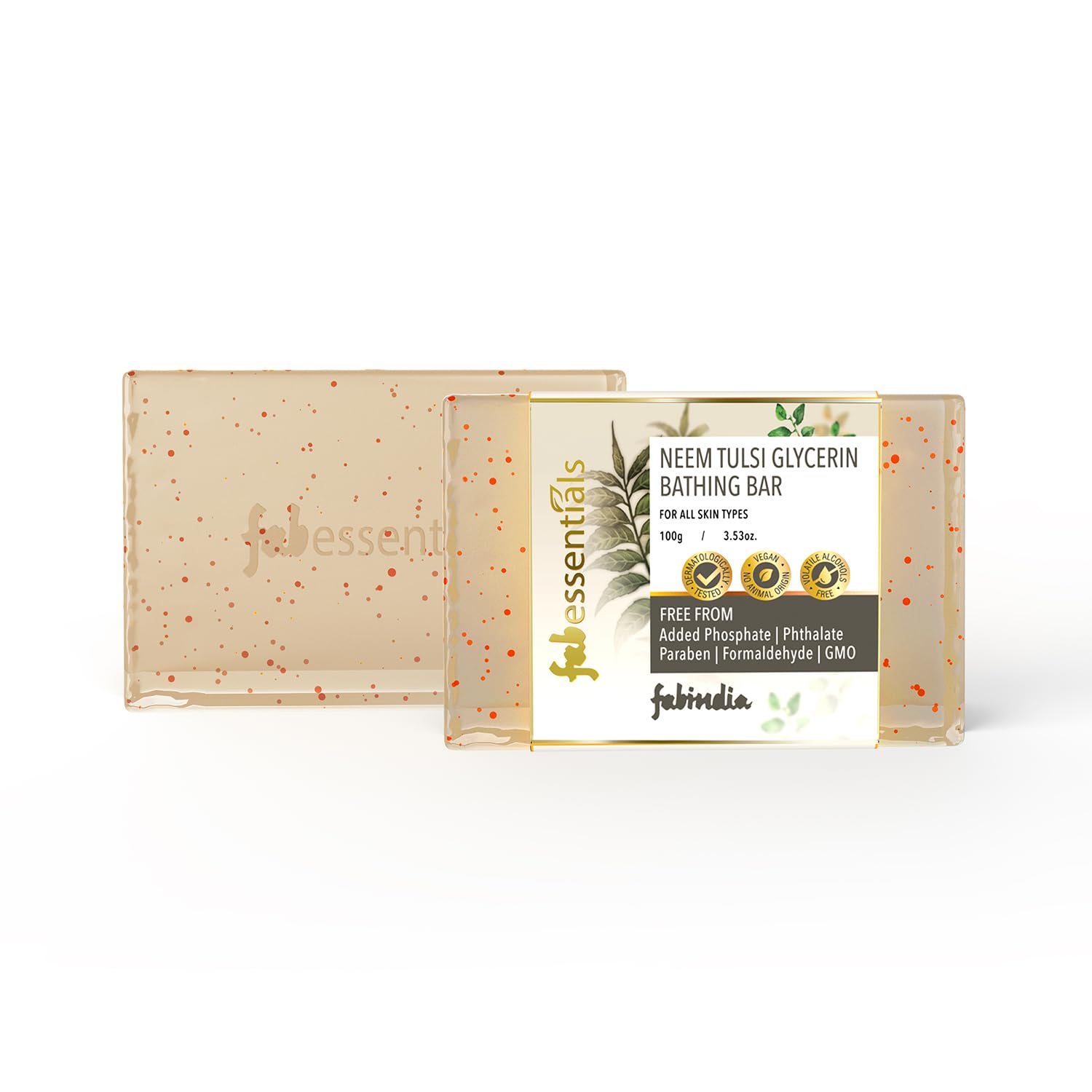 8x Fabessentials Neem Tulsi Glycerin Bathing Bar | with Walnut Granules | for Cleansing, Nourishing and Rejuvenating Skin | Vegan & Toxin Free - 100 gm Pack of 8