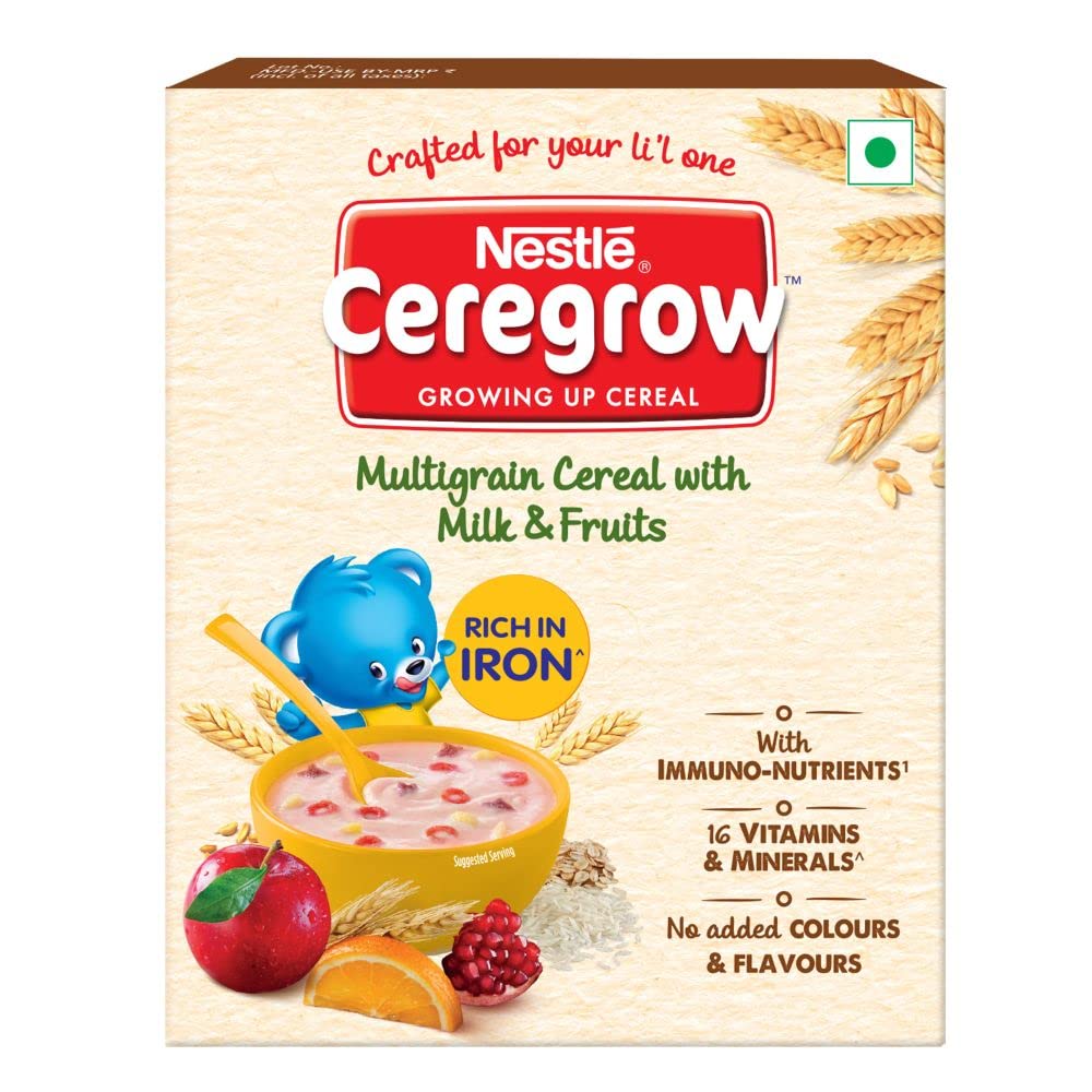 Nestle CEREGROW Growing Up Cereal - Multigrain Cereal with Milk & Fruits - Box, 300g