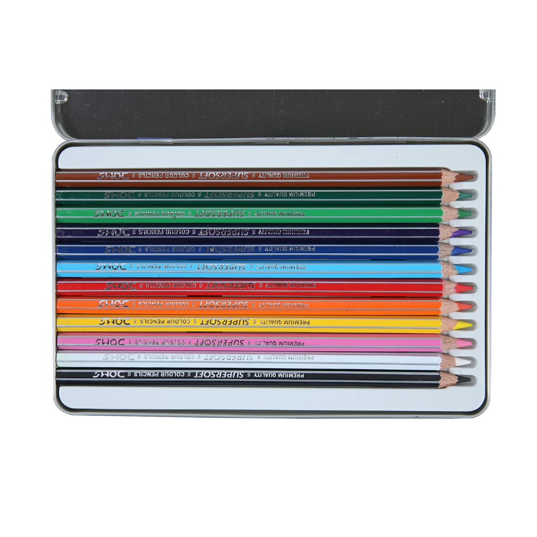 Doms 12 Shades Super Soft Color Pencils Flat Tin Box | Smooth Color Application | For Blending & Experimenting Different Art Strokes | Non-Toxic & Safe For Childrens | Pack of 1