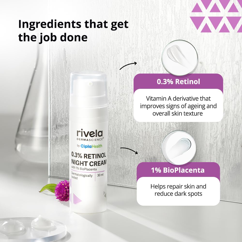 Rivela Dermascience By Cipla 0.3% Retinol Night Cream | Anti-Aging | Dark Spots | For all Skin types | 30ml