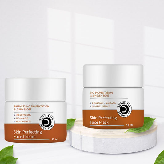 Dermistry Skin Perfecting Brightening Pigmentation Tan Removal Fairness Face Cream & Face Mask for Dark Spots Uneven Tone Correction Melasma Blemishes, Kojic Acid Resorcinol - All Skin Type Women Men