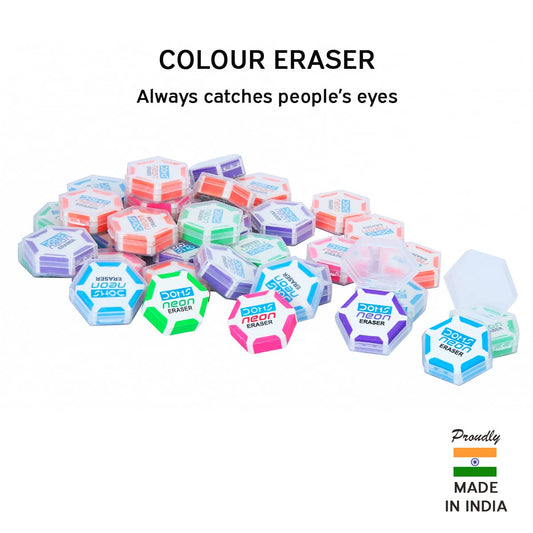 DOMS Neon Hex Dust Free Eraser 60 Pcs