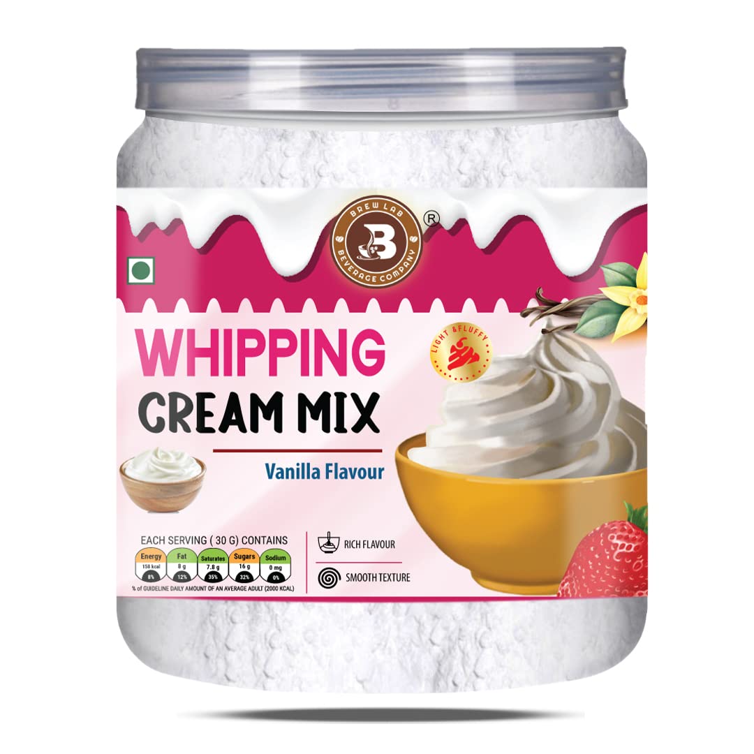 Brew Lab Vanilla Flavor Whipping Cream Mix | Smooth Texture for Decorated Cakes, Desserts Topping Powder-250 gram