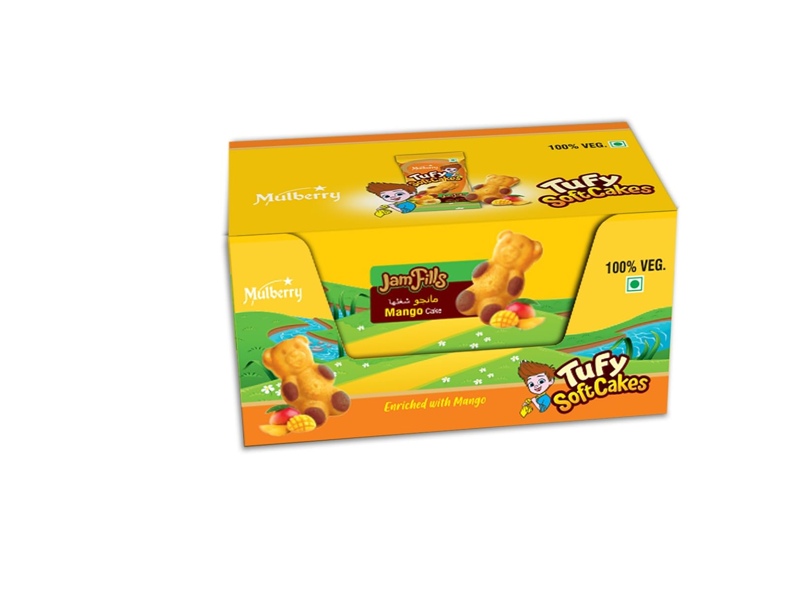 Mulberry Tufy Teddy Soft Cakes | Enriched with Mango Filled | Mono Outer Cookie Cake | Vegetarian Fruit Cake For Kids and Adults | 336 gms