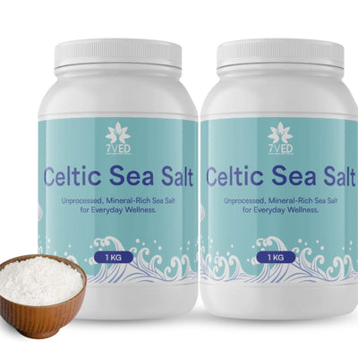 7VED Celtic Sea Salt Premium – 100% Natural & Mineral-Rich | Unrefined, Hand-Harvested Sea Salt for Cooking, Baking & Seasoning | Non-GMO, Gluten-Free, Kosher Certified - 1 Kg (Pack of 2)