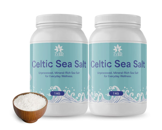 7VED Celtic Sea Salt Premium – 100% Natural & Mineral-Rich | Unrefined, Hand-Harvested Sea Salt for Cooking, Baking & Seasoning | Non-GMO, Gluten-Free, Kosher Certified - 1 Kg (Pack of 2)