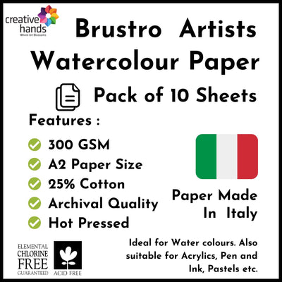 Brustro Artists' WC paper 25% cotton HP 300 Gsm A2 (10 Sheets)