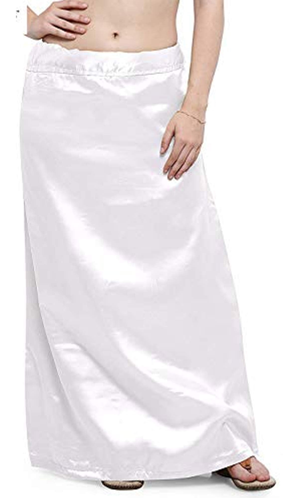 Classic Curves Women's Satin Maxi Saree Petticoat (GO-2365, White, Free Size)