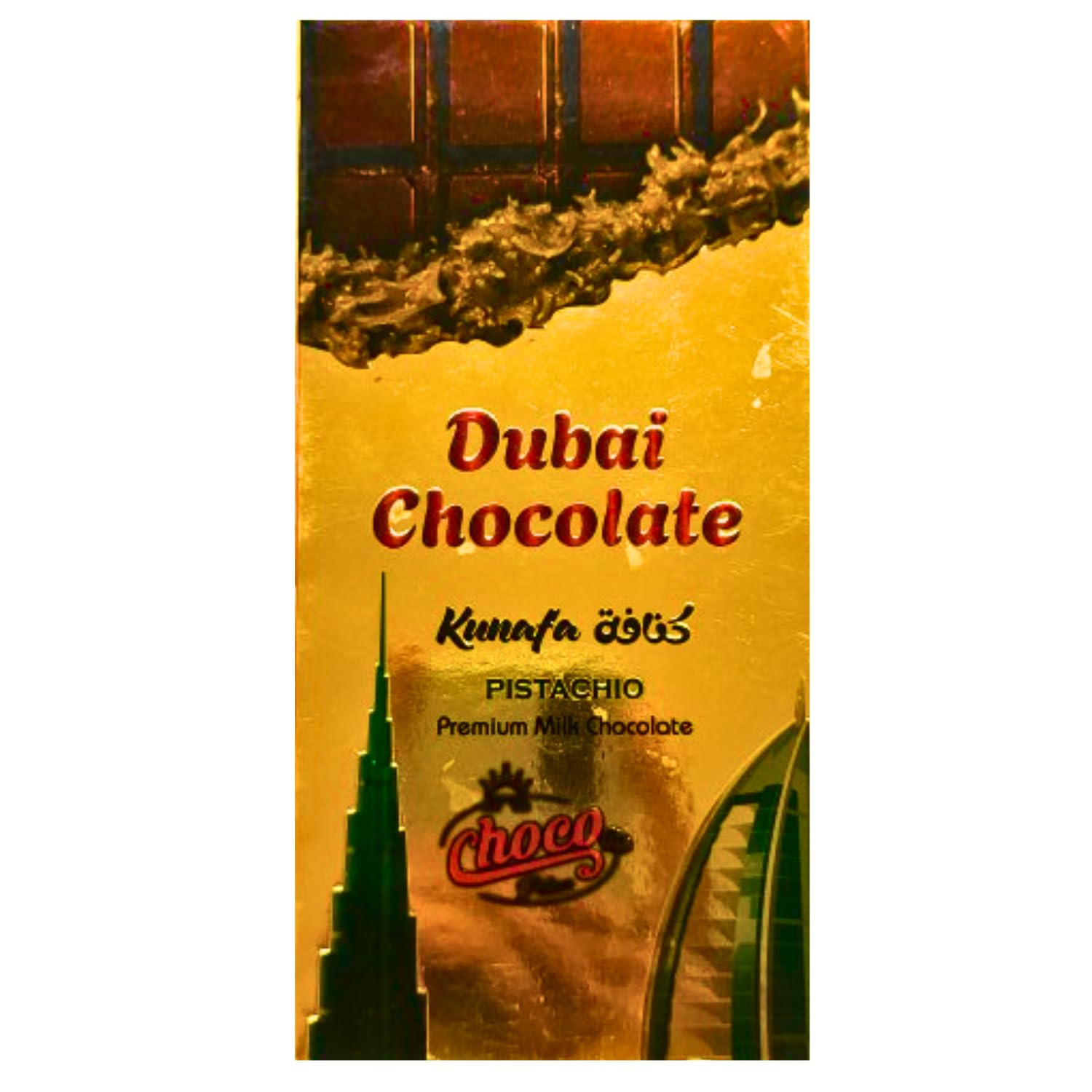 Choco Dubai Chocolate Kunafa Pistachio Bar, Premium Milk Chocolate 200g (Imported UAE)