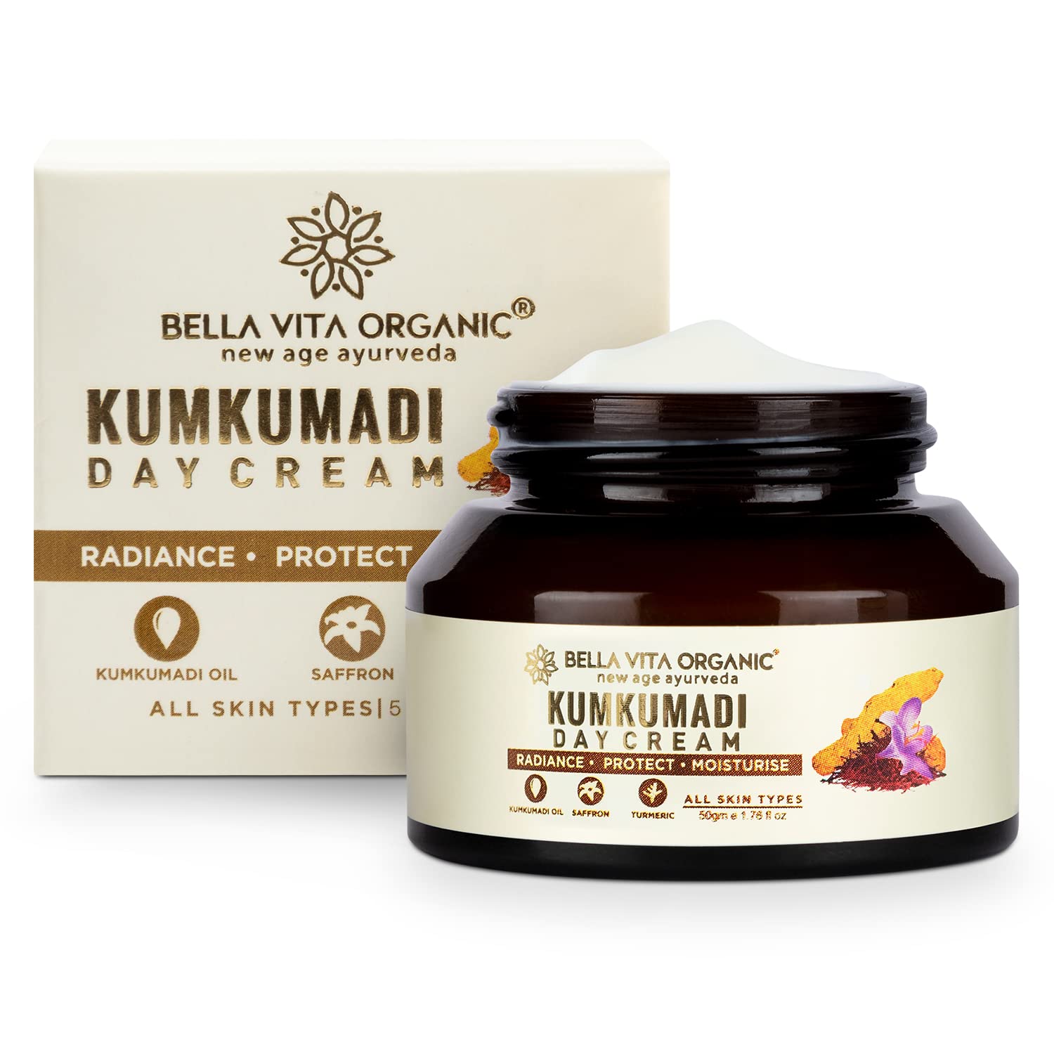 4x Bella Vita Organic Kumkumadi Day Face Cream for Dry to Normal Skin - 50 Gm - Pack of 4
