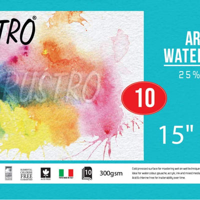 Brustro Artists Watercolour Paper, 25% Cotton, 300 GSM, Cold Pressed, Size - 15" x 22" (Inches), Pack of 10 Sheets