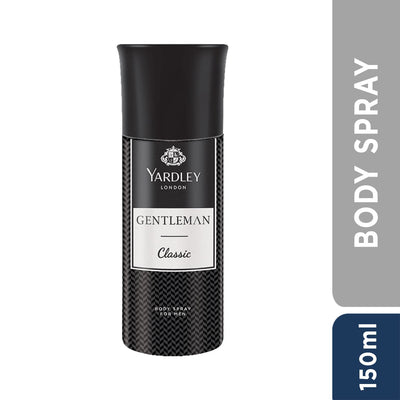4x Yardley London Gentleman Classic Body Spray for Men| Fresh Woody Fougère Notes | Masculine Fragrance | Body Deodorant for Men | 150ml each - Pack of 4