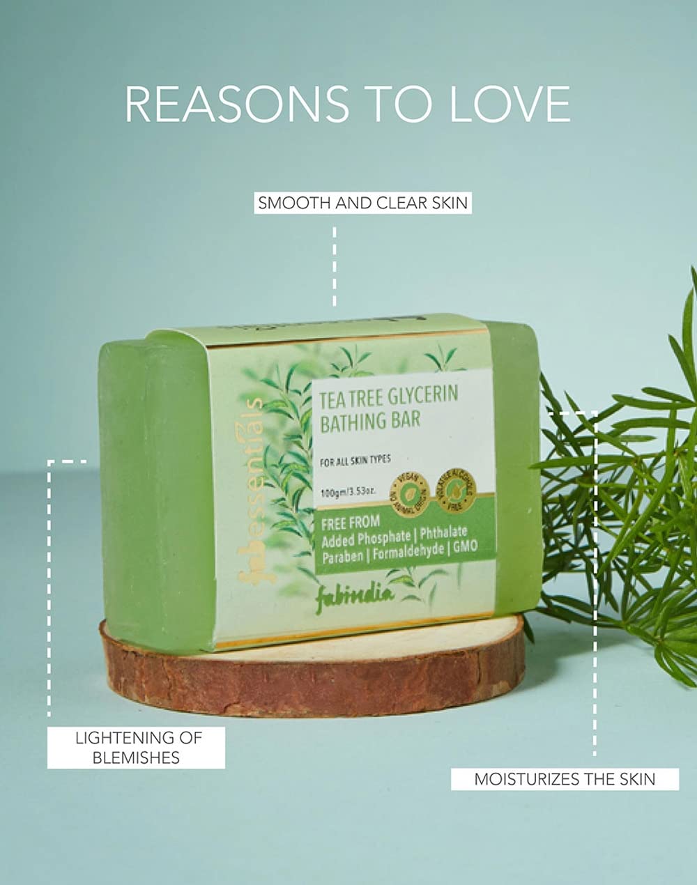 8x Fabessentials Tea Tree Glycerin Bathing Bar | with Natural Bioactives | Cleansing, Refreshing and Nourishing | Vegan & Toxin Free - 100 gm Pack of 8