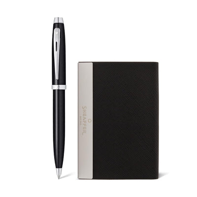 Sheaffer Gift Set 100 Ballpoint Pen With Business Card Holder Glossy Black With Chrome Trims | Pen Set for Gift