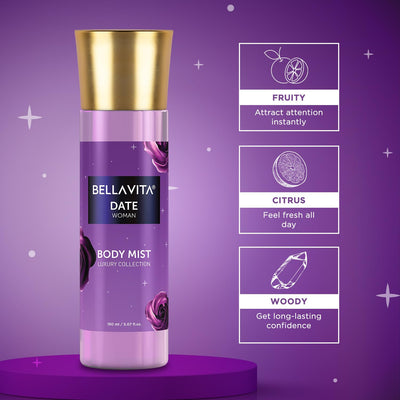 Bella Vita Luxury Date Women Body Spray Mist Perfume for Refreshing Floral & Vanilla Long Lasting Fragrance with Pink Pepper and Red Fruits 150 ml