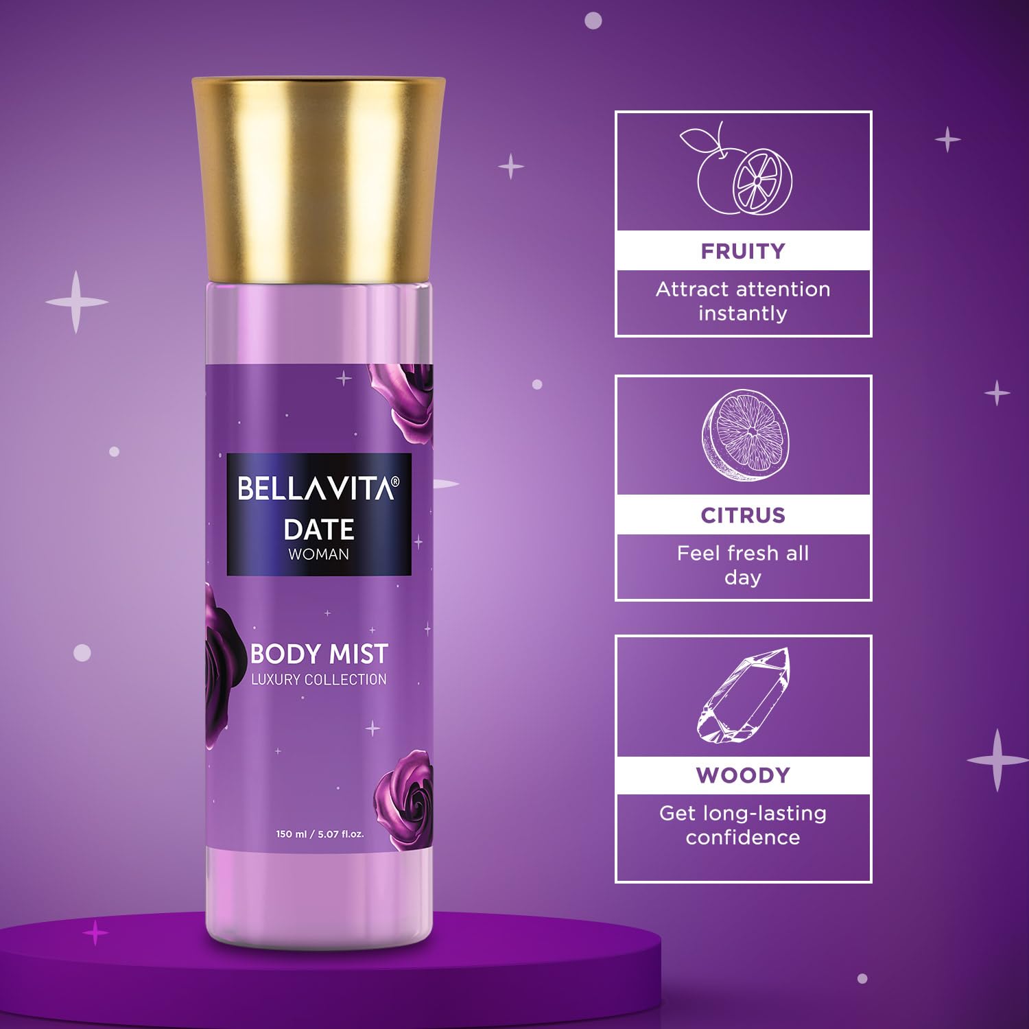 Bella Vita Luxury Date Women Body Spray Mist Perfume for Refreshing Floral & Vanilla Long Lasting Fragrance with Pink Pepper and Red Fruits 150 ml