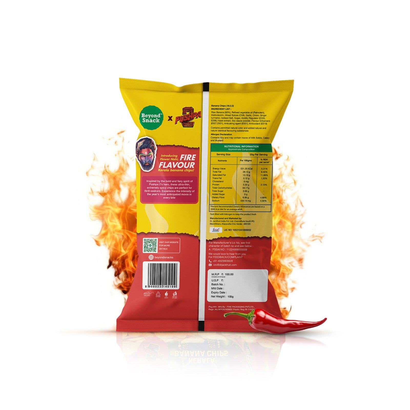 Beyond Snack Kerala Banana Chips limited edition Puspha2 - Fire flavour 300gms (100G * 3Packs)