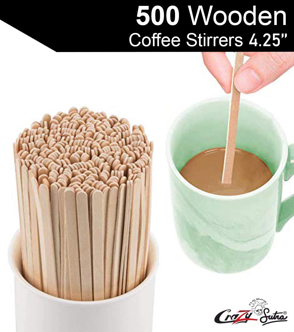 Crazy Sutra Eco-Friendly Biodegradable Disposable Wooden Stirrer Sticks 4.25 inches Pack of 500pc for Birthdays, Parties, Travel Great for Parties, Picnics and Events